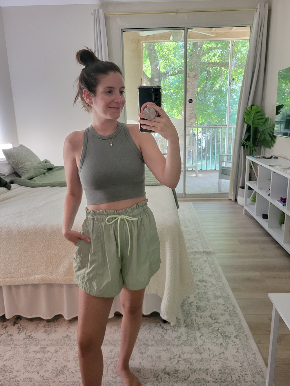 adidas Sage Green Athletic Drawstring Shorts
